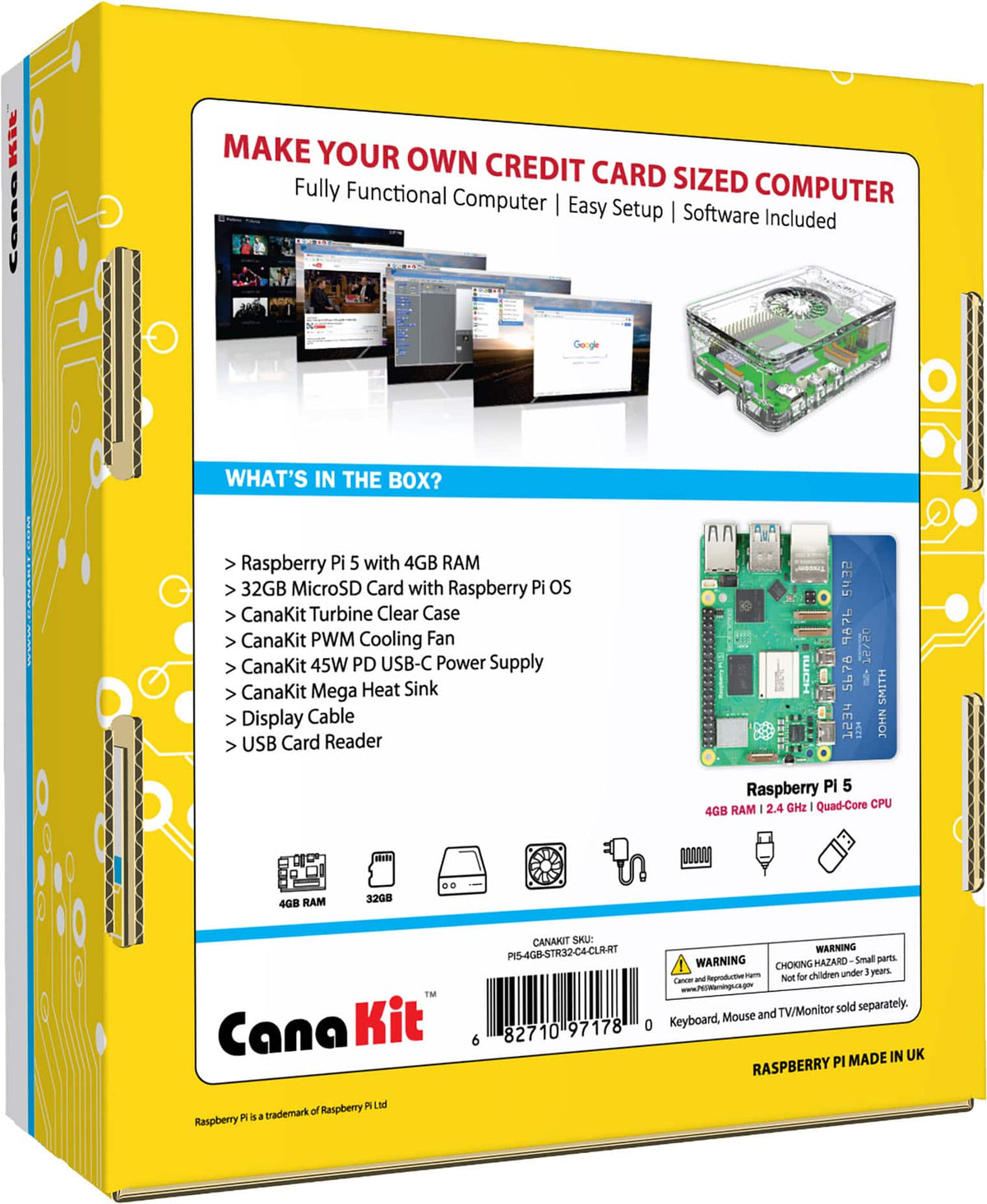 CanaKit - Raspberry Pi 5 Essentials Kit - Turbine (4GB) - Clear