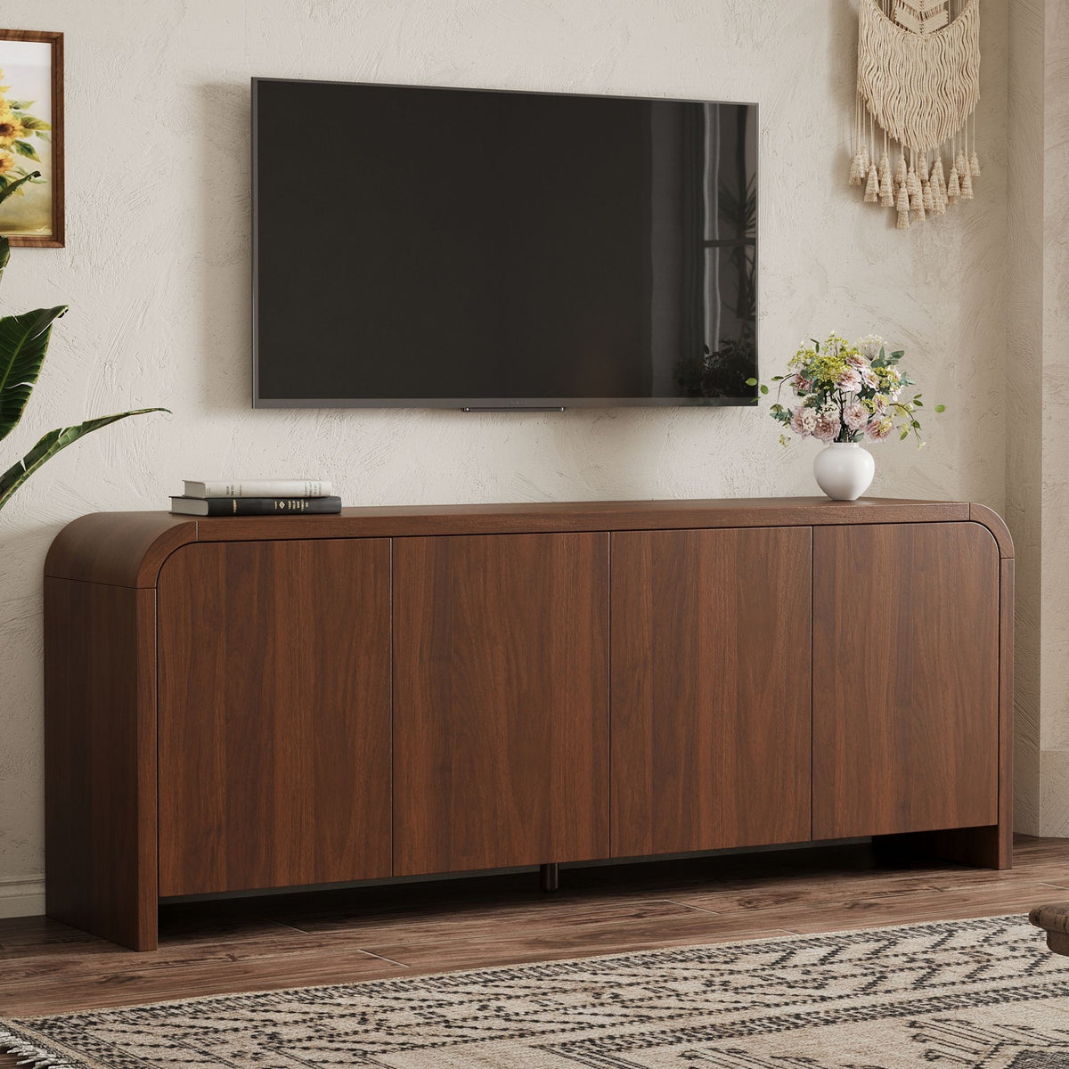 Mueble para TV de borde curvo con gabinetes grandes