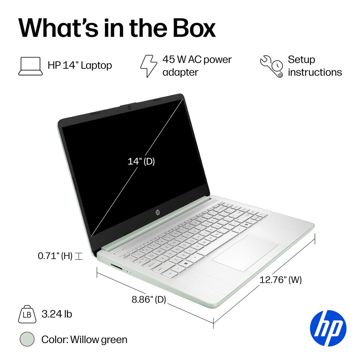 HP - 14" Laptop - Intel N150 Processor - 4GB Memory - 128GB UFS - Willow Green