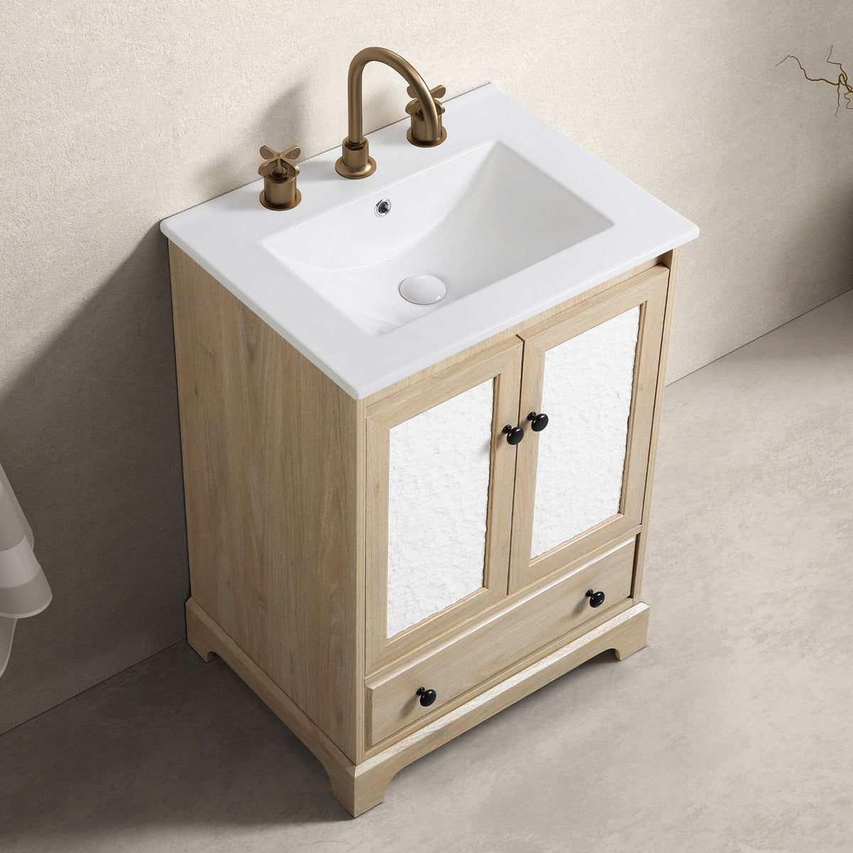 Mueble de baño con lavabo, 1 cajón de almacenamiento independiente - Marrón