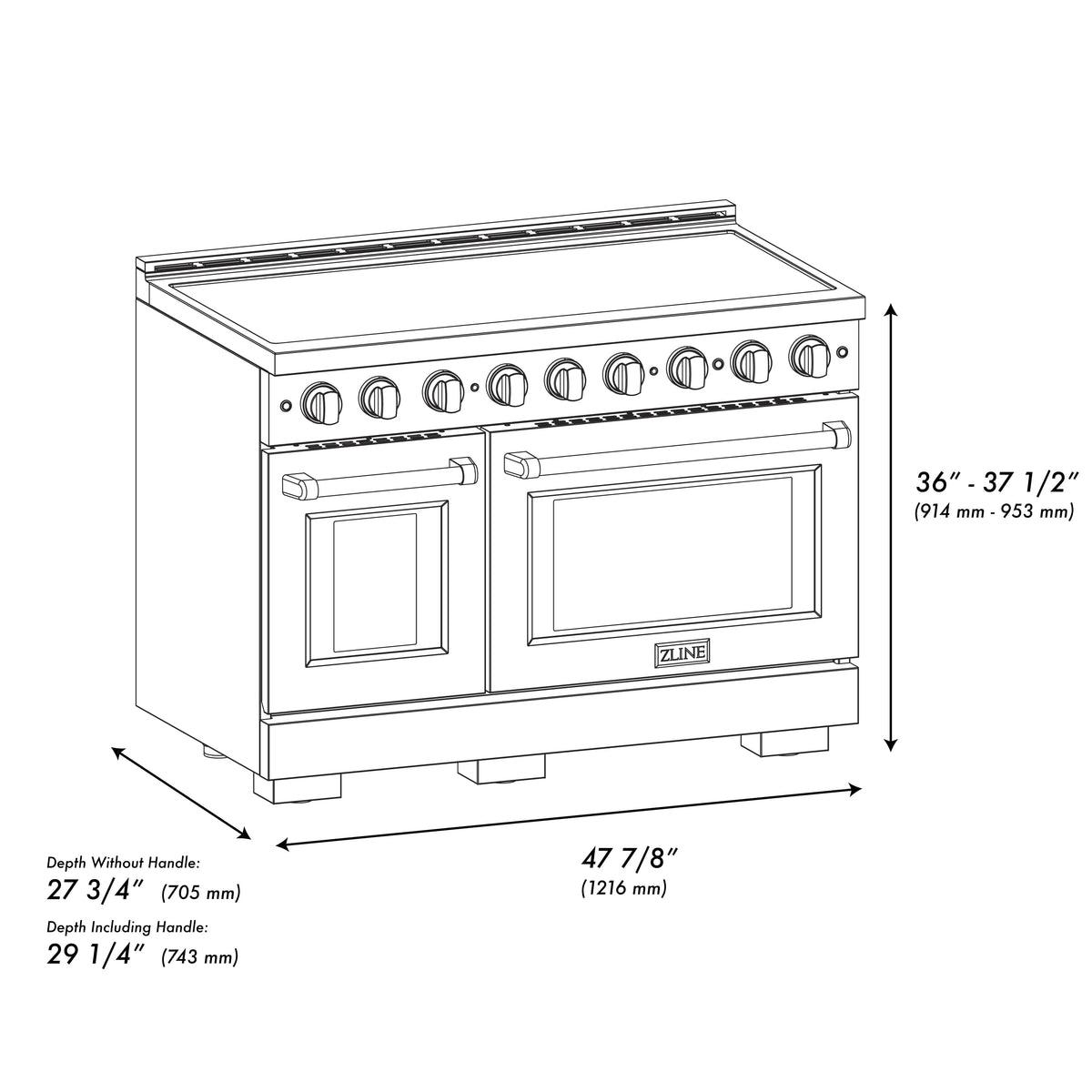 ZLINE - Autograph 48 in. 6.7 cu. ft. Paramount Freestanding Induction Range with Black Matte Doors and Polished Gold Accents - Matte Black