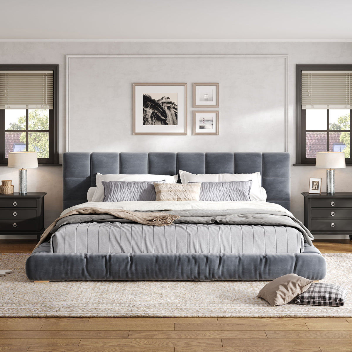 Base de cama tapizada con cabecero capitoné