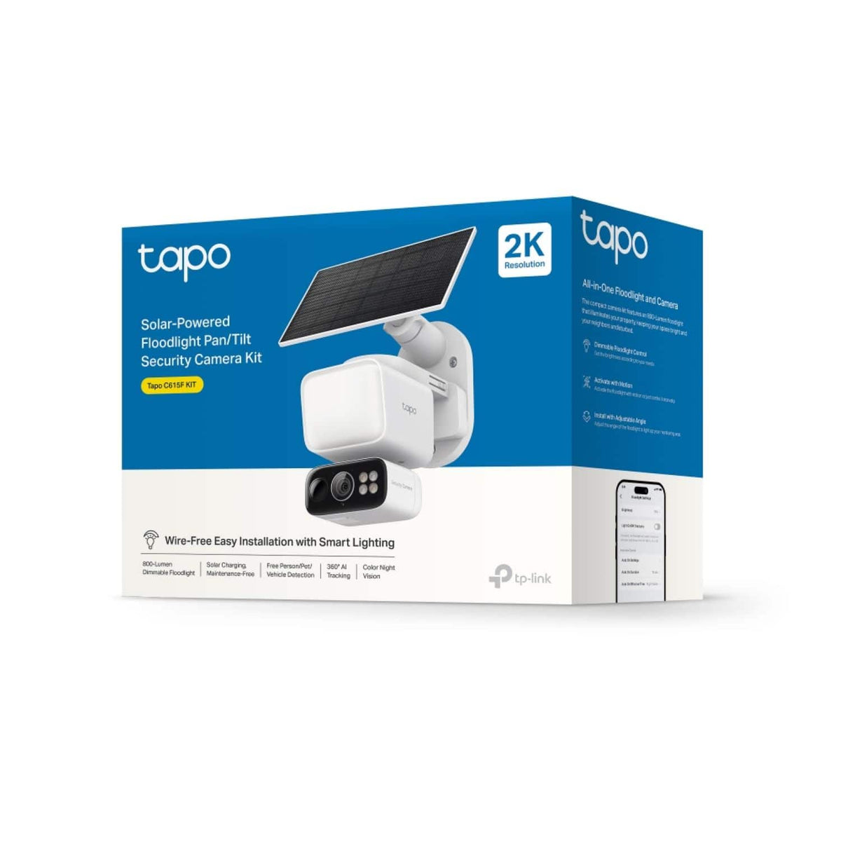 TP-Link - Tapo Wireless Floodlight Pan-Tilt Security Camera, 360° Viewing, 2K Crystal-Clear Video, Solar Charged - No Monthly Fees - White