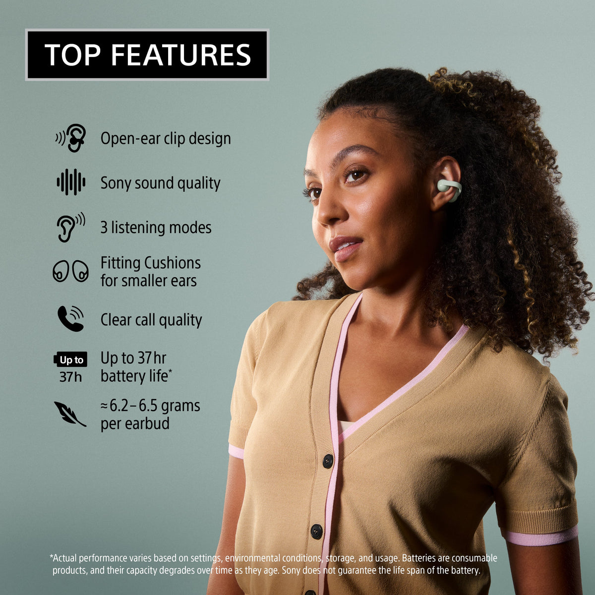 Sony - LinkBuds Clip Truly Wireless Open Earbuds - Green