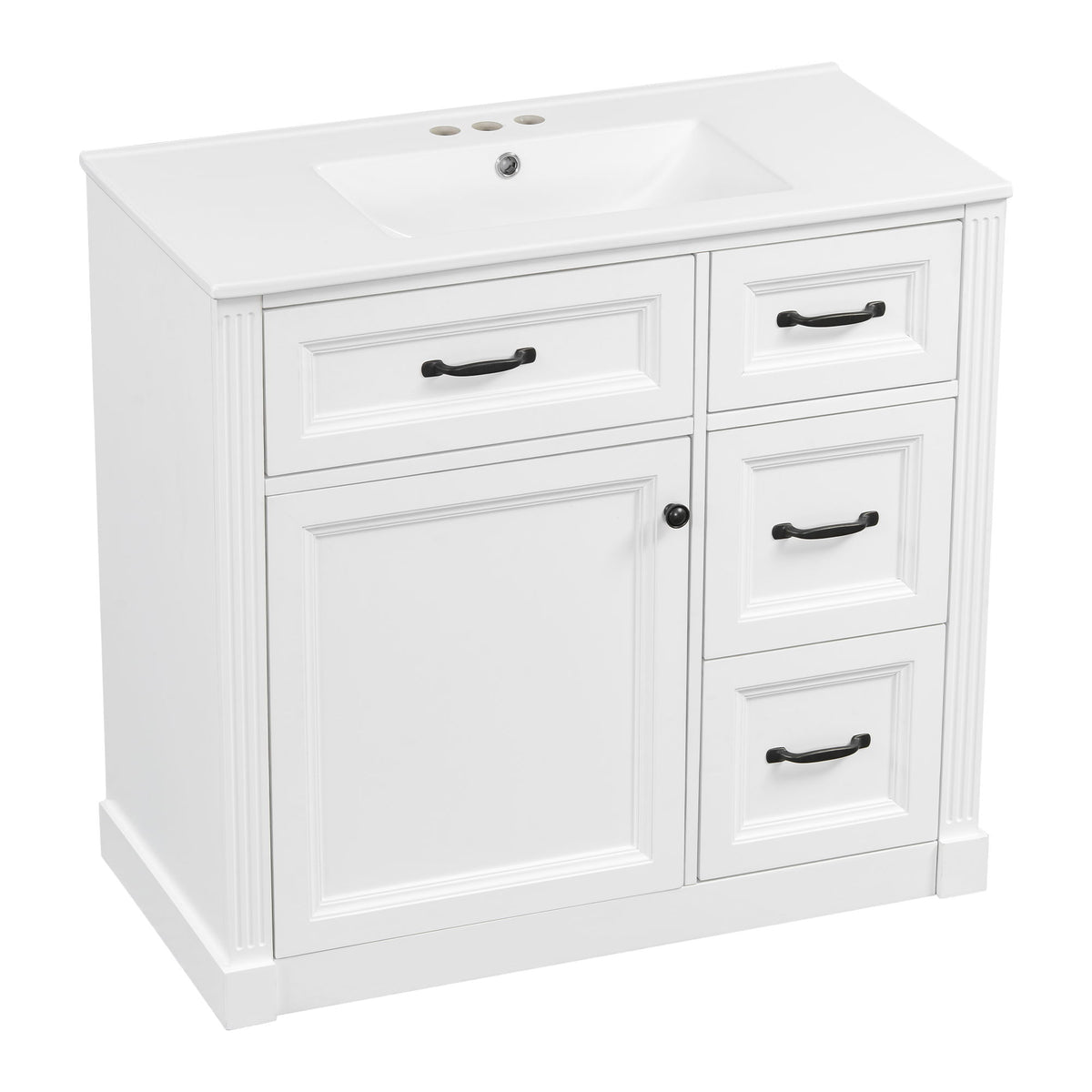 Tocador de baño moderno con lavabo, 4 cajones, puerta de cierre suave, estante ajustable