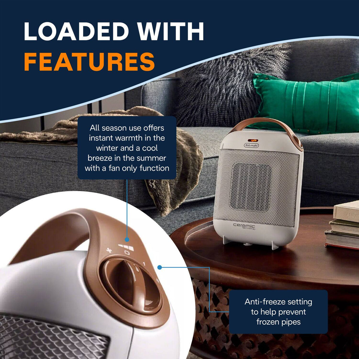 De'Longhi - Capsule 1500W Compact Ceramic Heater - White
