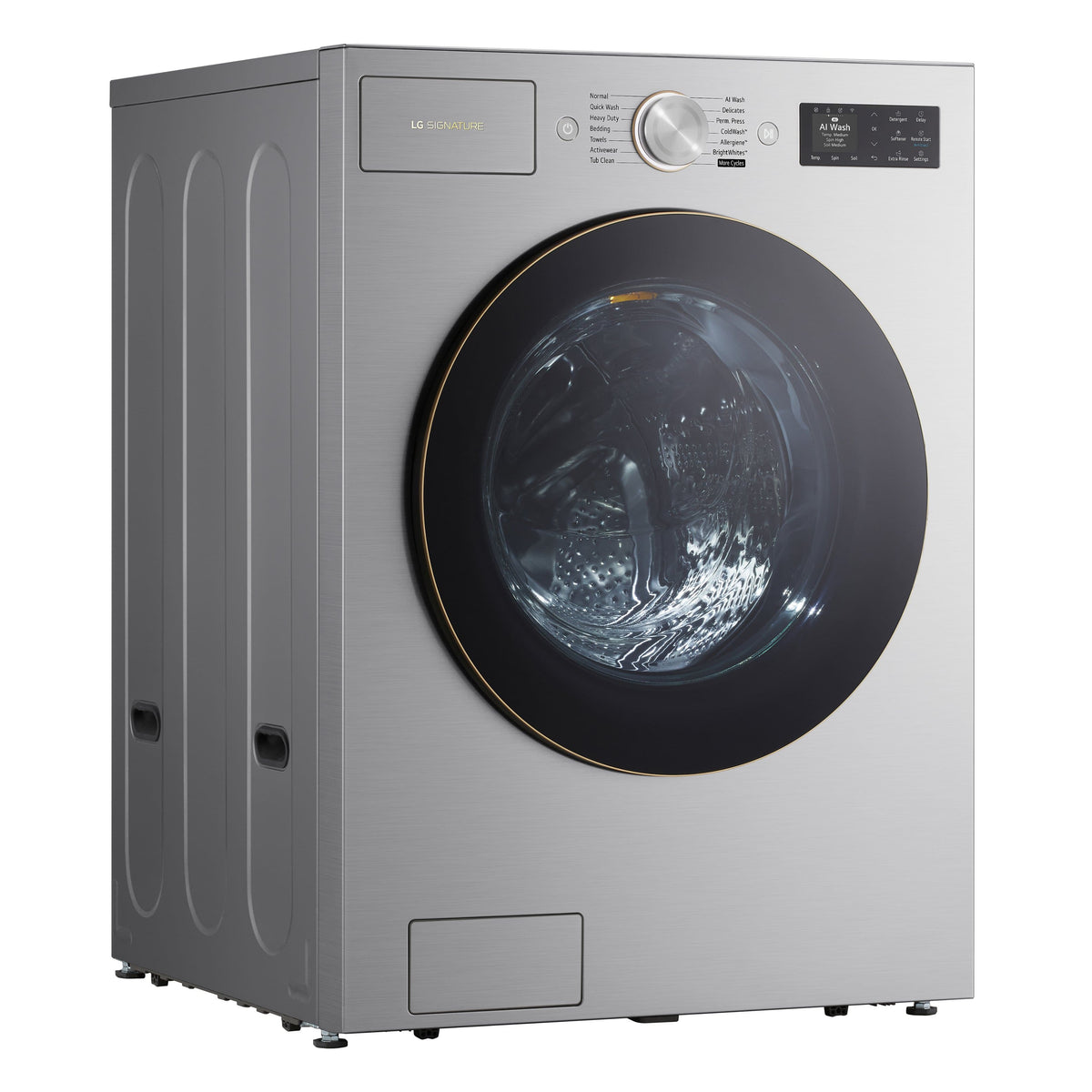 LG - SIGNATURE 5.8 Cu. Ft. Mega Capacity High-Efficiency Stackable Smart Front Load Washer with Steam and ezDispense - Platinum Steel