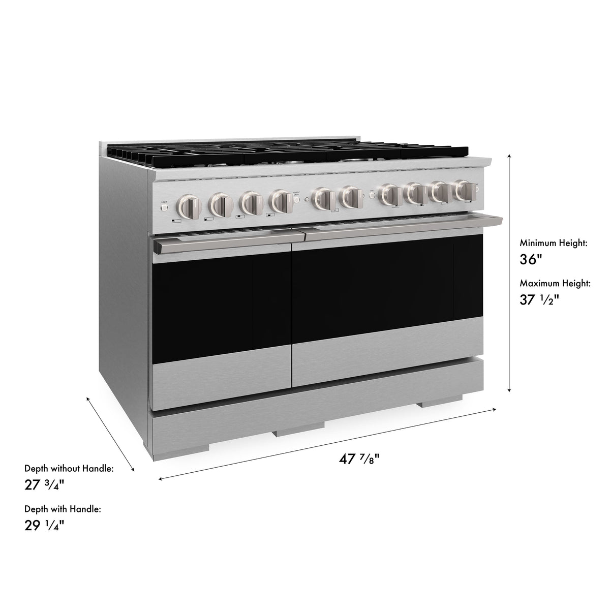 ZLINE - 48 in. 6.7 cu. ft. Marino Dual Fuel Freestanding Range with 8 Gas Burners and Convection Oven in Satin Stainless Steel - Satin Stainless Steel