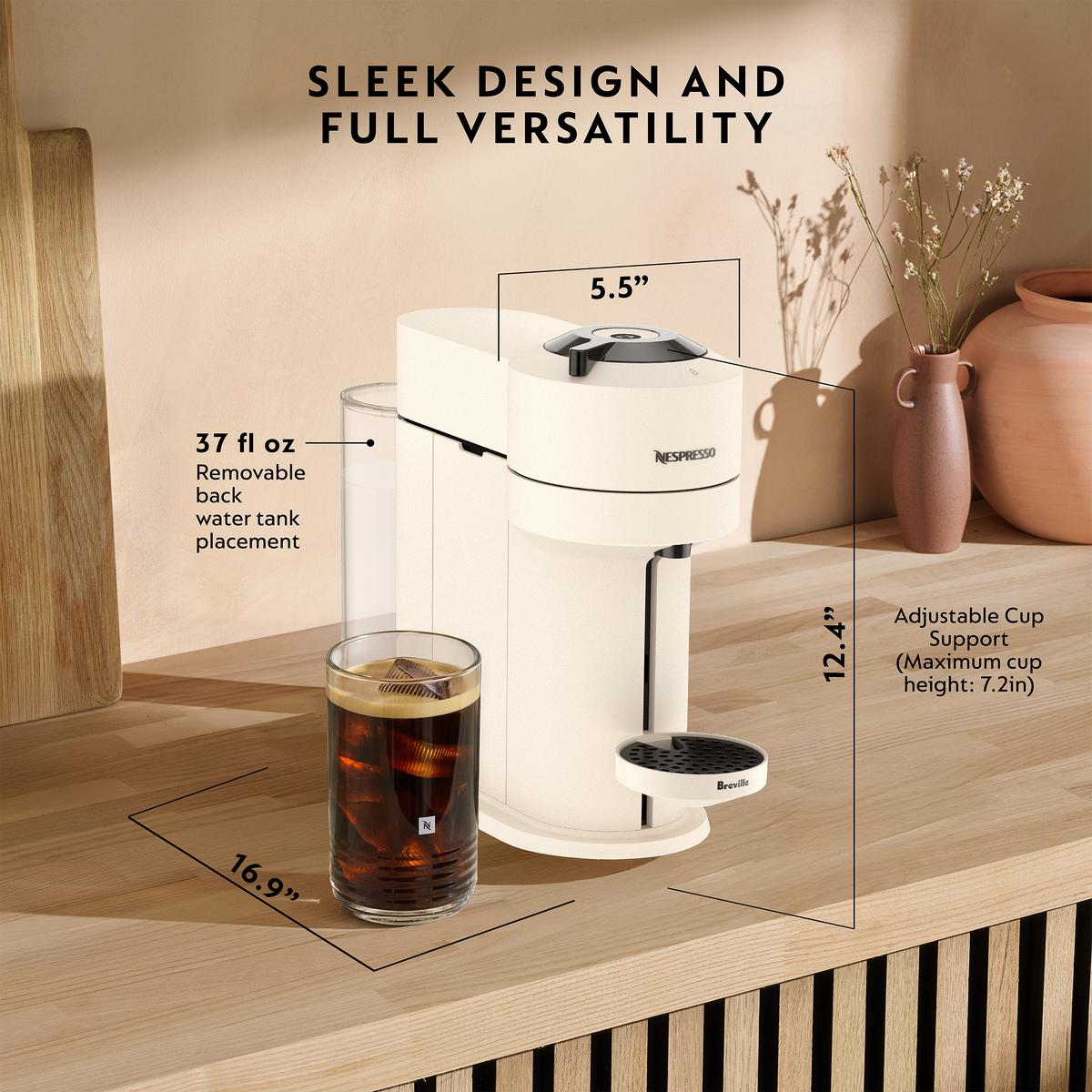 Nespresso - Vertuo Next Premium Coffee and Espresso Maker by Breville with Aeroccino Milk Frother, Dark Chrome - Creamy White
