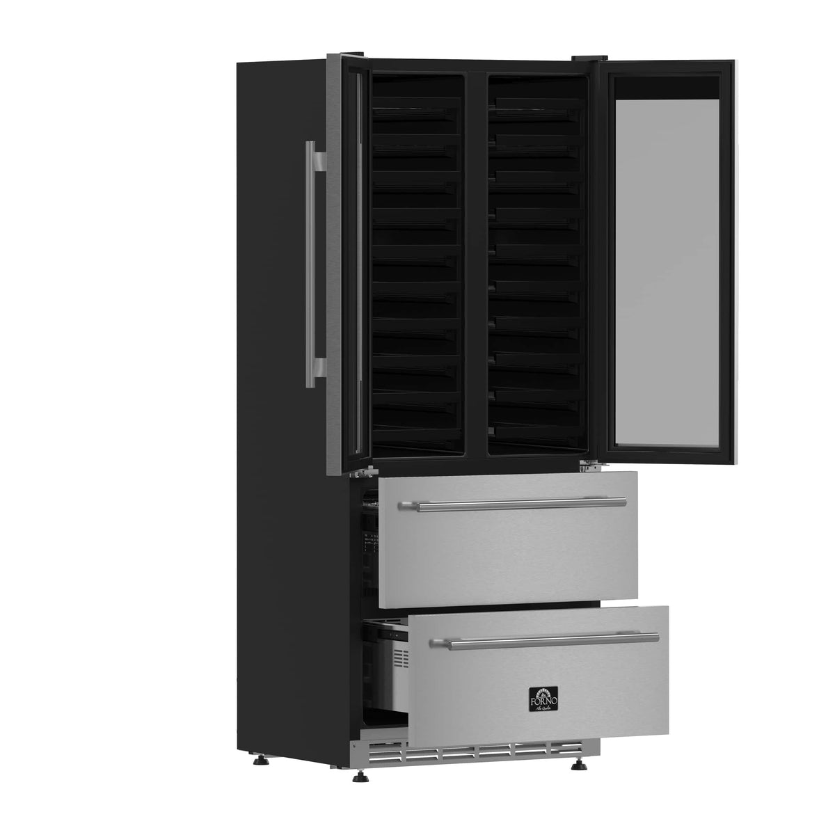 Forno Appliances - Campania 120-Bottle Built-In Dual Zone Wine Cellar & Beverage Cooler - Stainless Steel