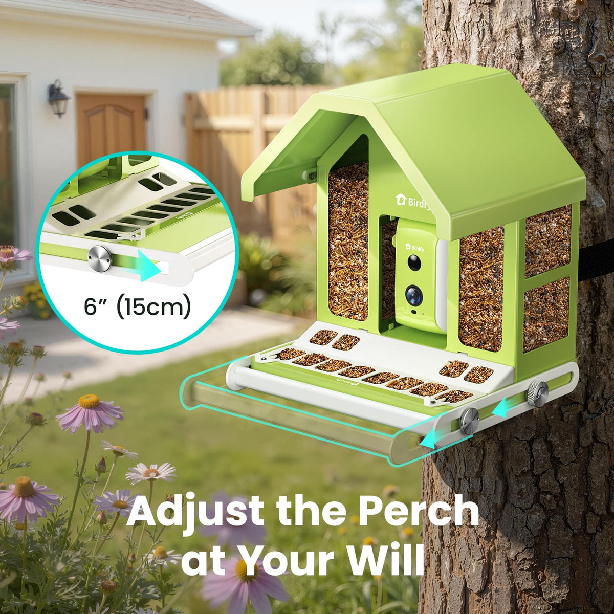 BIRDFY - Smart Bird Feeder with Camera, Durable Metal Bird Feeders for Outdoors, AI Identify Bird Species - Green