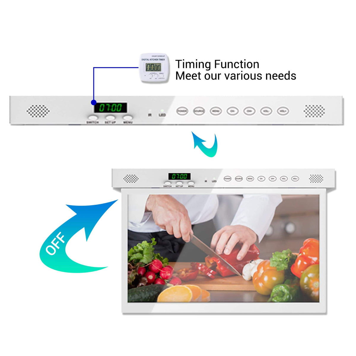 Sylvox - 15.6" Class Under Cabinet Smart Kitchen TV, 1080P HD Google TV, 360° Rotation & 90° Flip-Down Screen Space-Saving Design