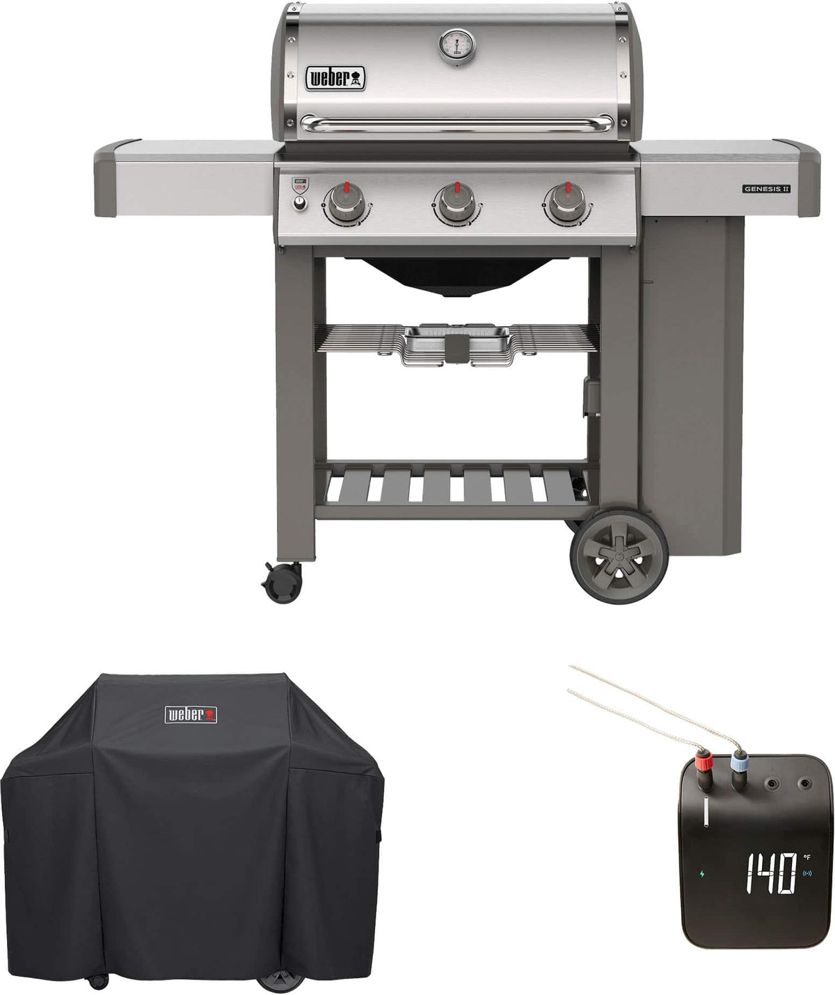GENESIS II S310 3-Burner Natural Gas Grill with Cover and Weber Connect Bundle - Stainless Steel
