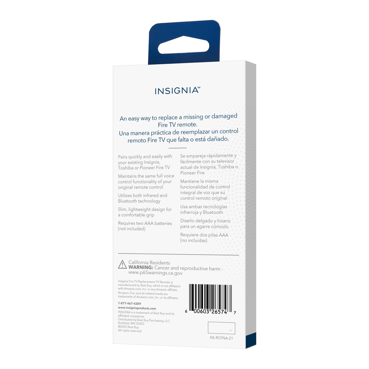 Insignia™ - Fire TV Replacement Remote for Insignia-Toshiba-Pioneer - Black