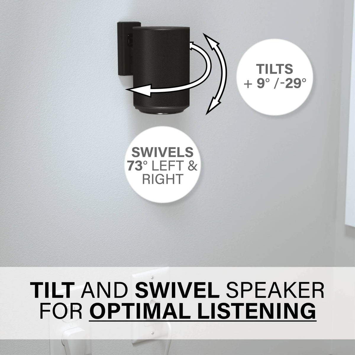 Sanus - Tilt & Swivel Speaker Wall Mount & Power Kit - Black