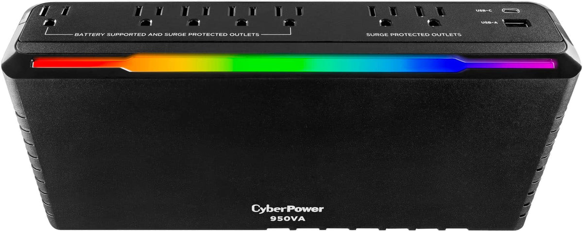 CyberPower - GX950UC Gaming UPS System with RGB Lighting and USB Charging Ports - Black