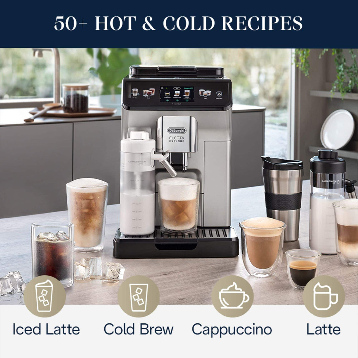 De'Longhi - Eletta Explore Fully Automatic Espresso Machine with Cold Brew - Silver