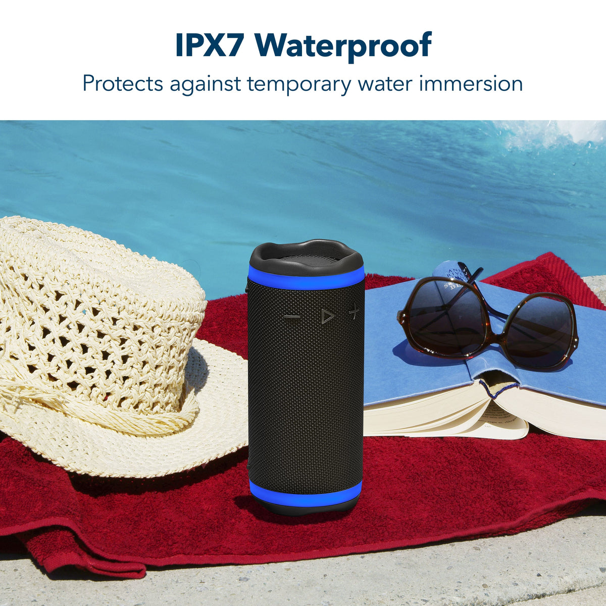 Insignia™ - Medium Waterproof Bluetooth Speaker with LED Lighting - Black