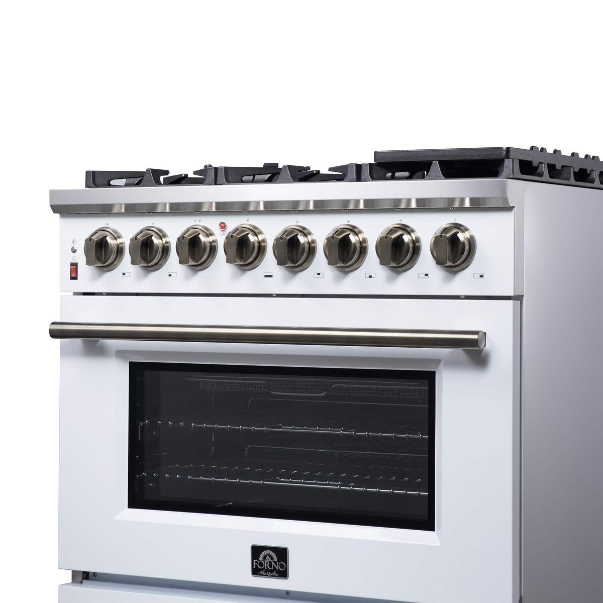 Forno Appliances - 36 in. Wide 6 Burner Massimo 5.36 Cu. Ft. Freestanding Dual Fuel True Convection Range with Air Fryer Basket - White