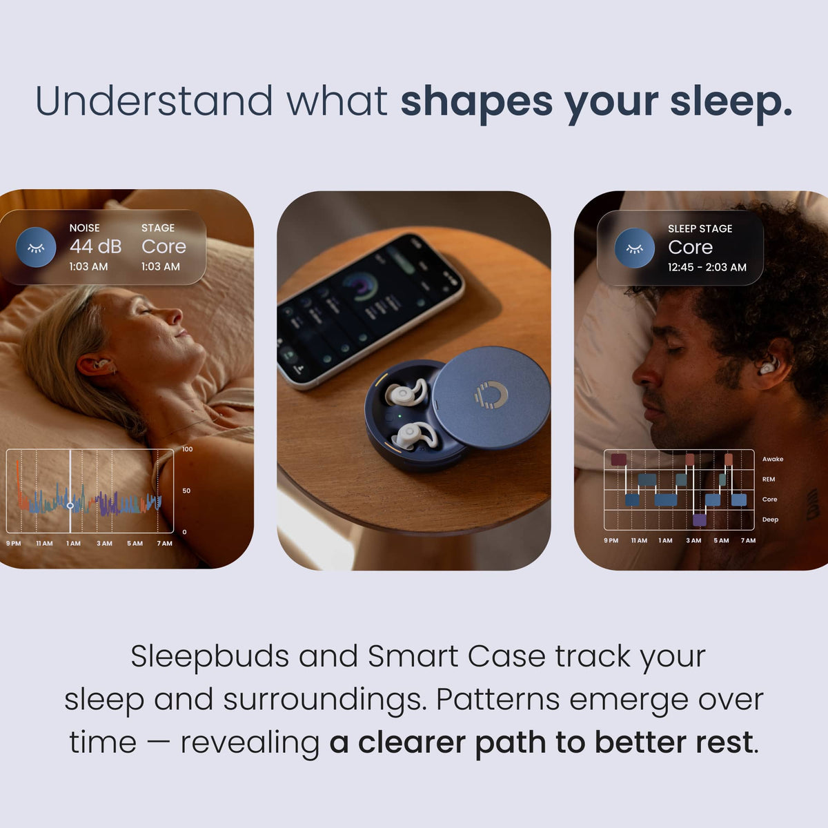 Ozlo - Sleepbuds 2 – Noise-Masking Sleep Earbuds, Side Sleeper Comfort, Snore Blocking, 14-Hr Battery - White - Blue