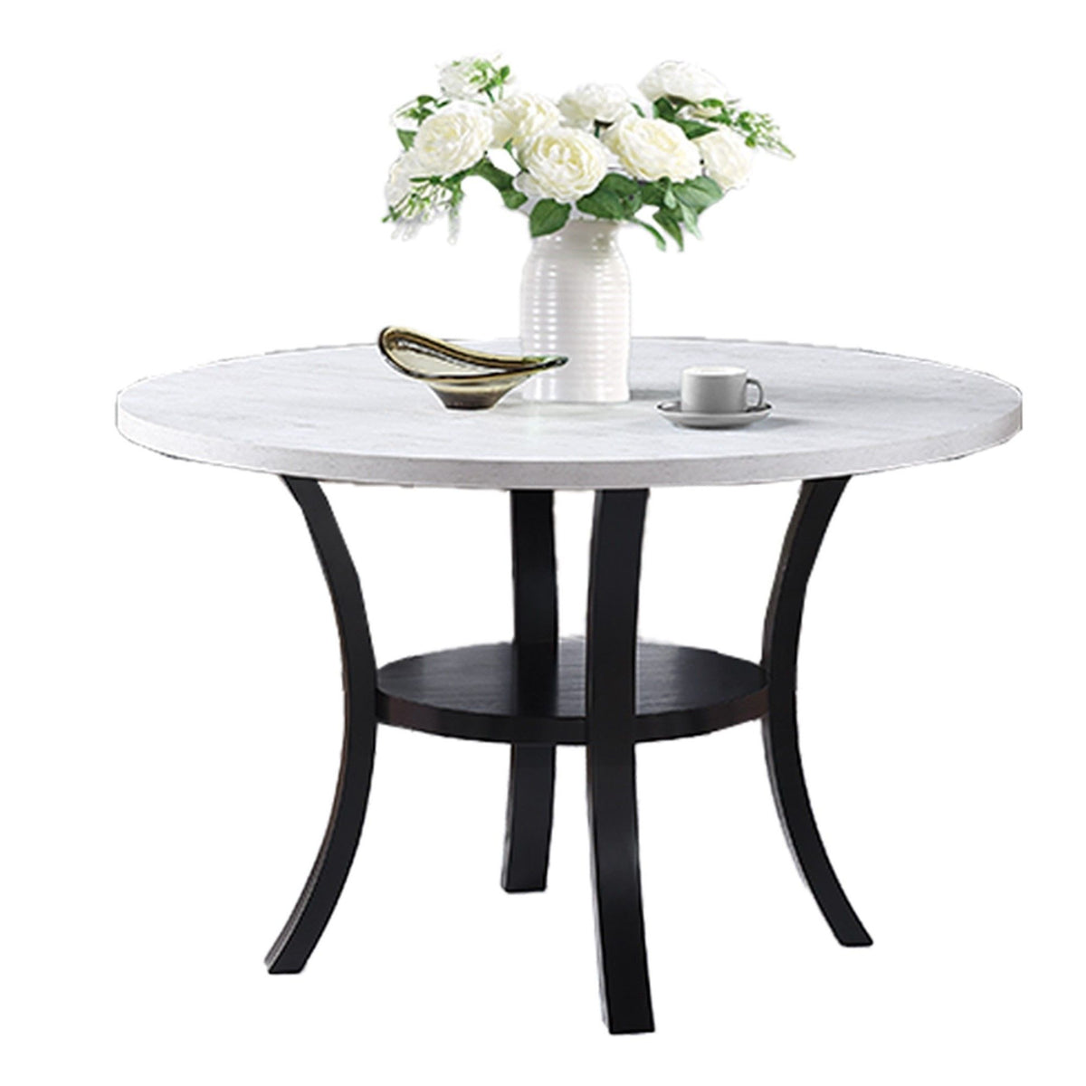 Mesa de comedor redonda con estante inferior abierto - Negro / Blanco