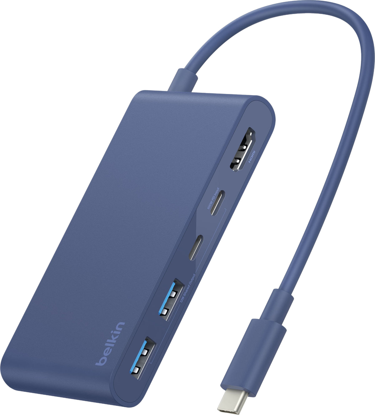 Belkin - 5-Port Hub w/ 4K HDMI Display with 60Hz, 100W PD, Data Transfer 5Gbps, USB-C Multiport Adapter for MacBook NEO - Indigo