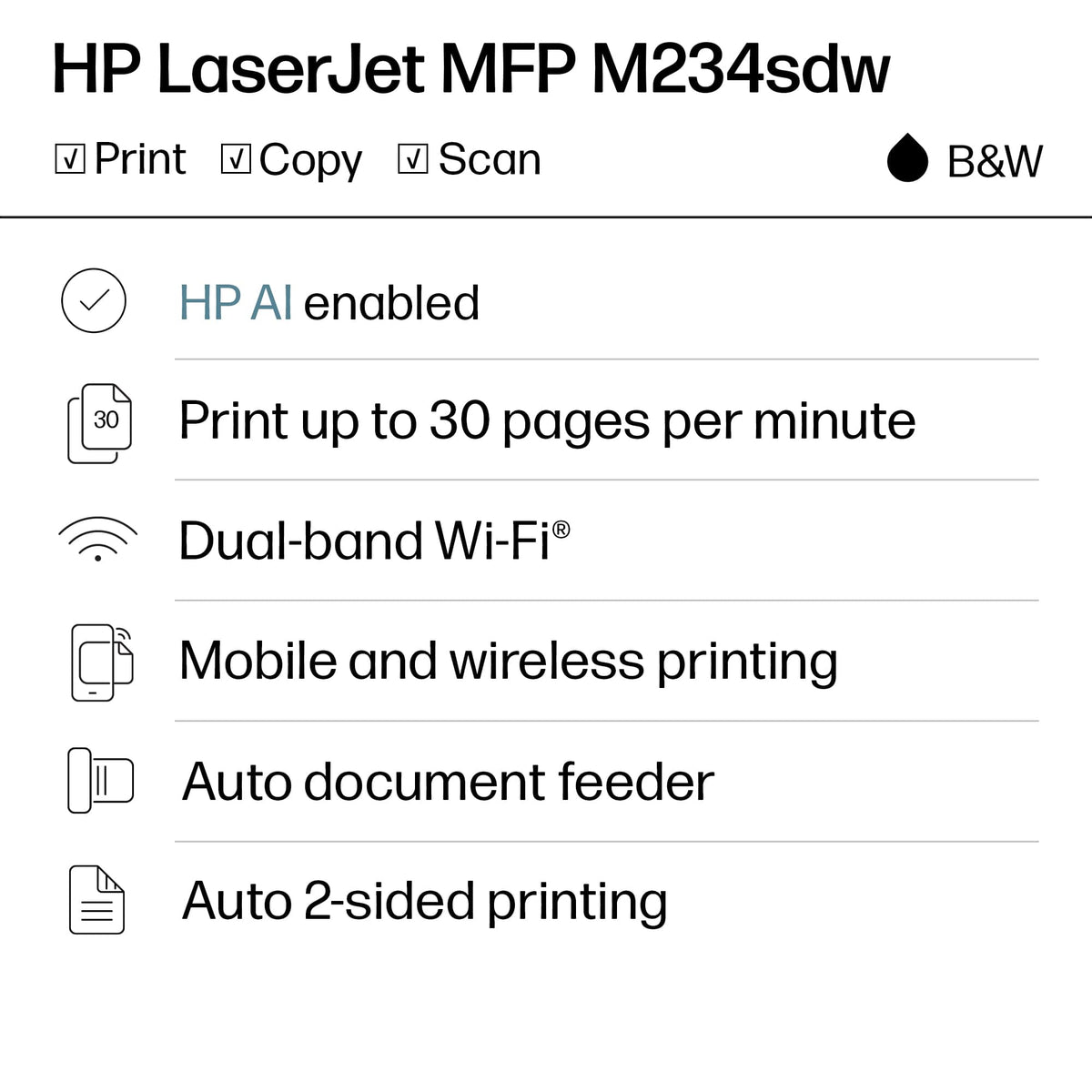 HP - LaserJet M234sdw Wireless AI-Enabled Black-and-White Laser Printer - White & Slate