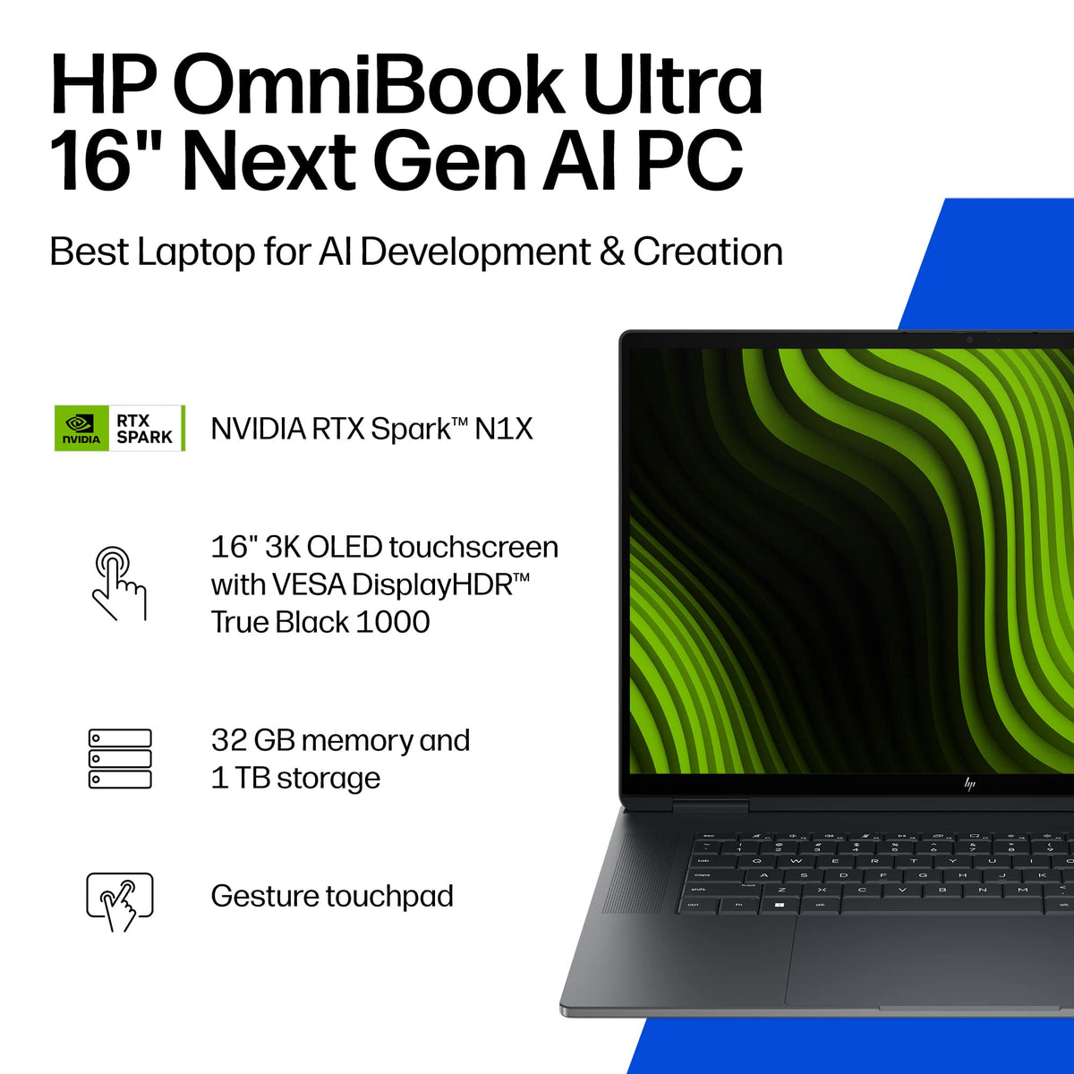HP - OmniBook Ultra 16" 3K OLED Touchscreen Laptop - NVIDIA RTX Spark N1X 20-Core (2026) - 32GB Memory - 1TB SSD -Copilot+ PC - Eclipse Gray