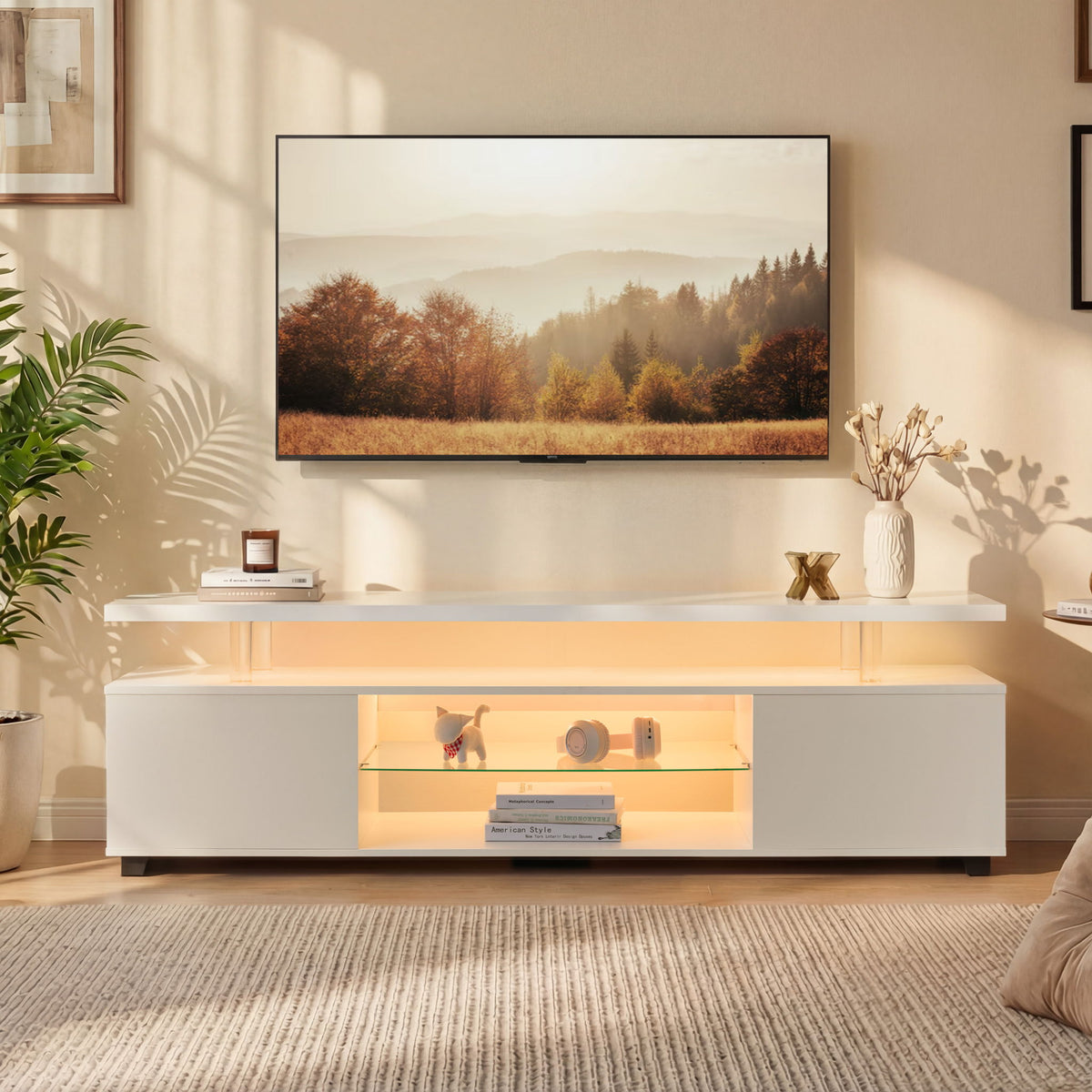 TV Stant With LED And Large Side Cabinet