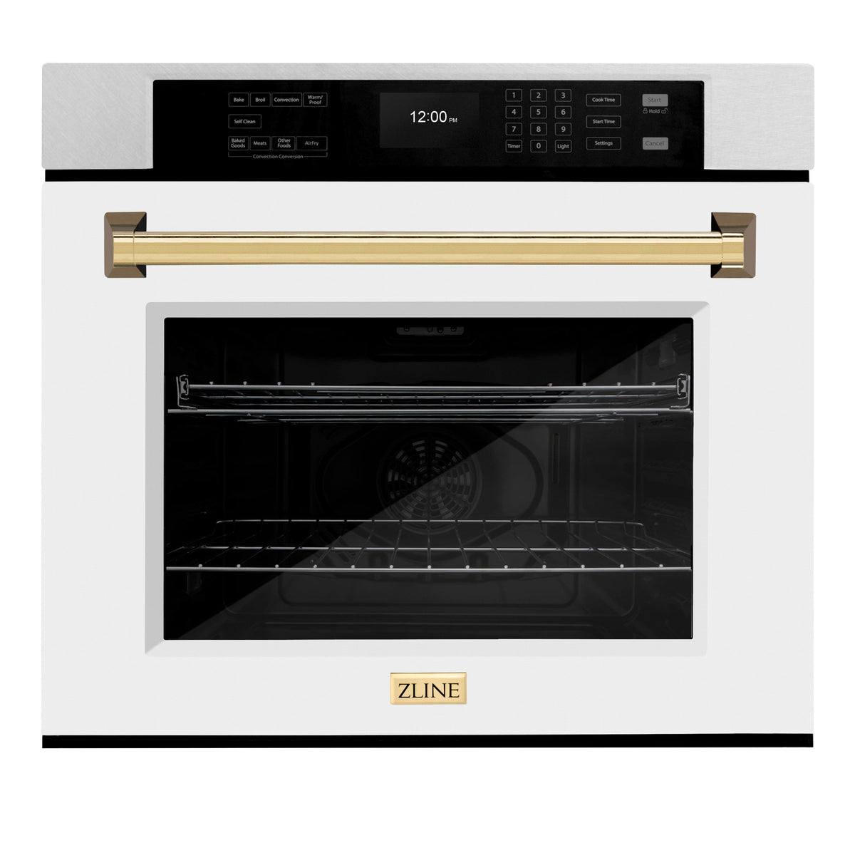 ZLINE - 30 in. Autograph Wall Oven w/ Air Fry in Satin Steel w/ White Gold Accents - Satin Stainless Steel