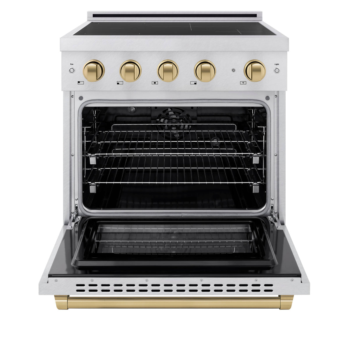 ZLINE - 30 in. Wide 4 Elements Autograph 4.2 cu. ft. Paramount Freestanding Induction Range in Satin Steel with Bronze Accents - Satin Stainless Steel
