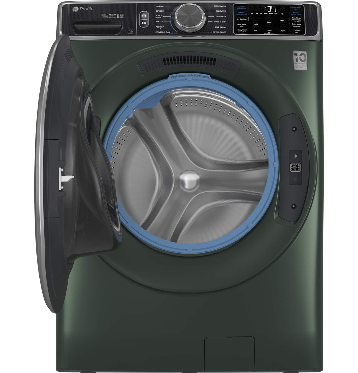GE Profile - 5.5 Cu. Ft. High Efficiency Stackable Smart Front Load Washer with Steam and UltraFresh Vent System+ With OdorBlock - Jade Green