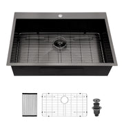 Drop In Kitchen Sink, 16 Gauge Stainless Steel, Topmount