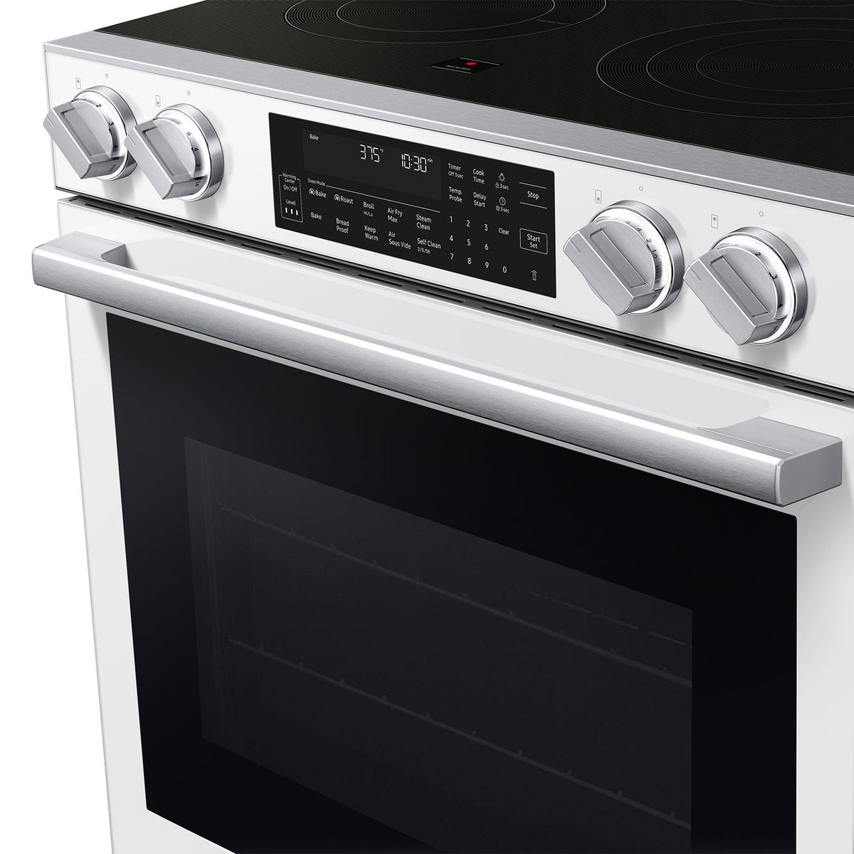 Samsung - 30 in. Wide 4 Burner 6.3 cu. ft. Bespoke Smart Slide-In Electric Range with Illuminated Precision Knobs - White Glass