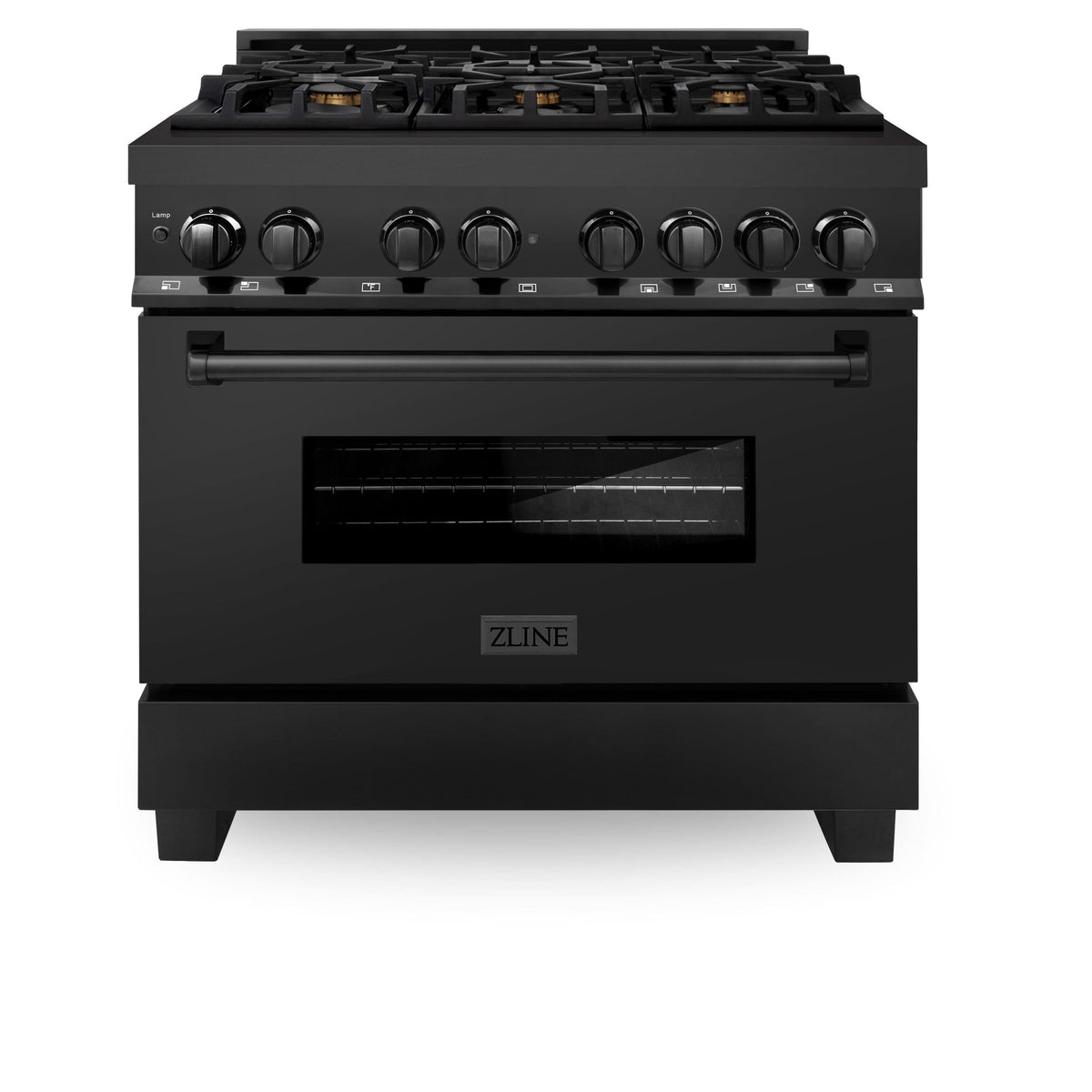 ZLINE - 36 in. Wide 6 Burner 4.6 cu. ft. Freestanding Legacy Dual Fuel Range with Gas Cooktop in Black Stainless Steel - Black Stainless Steel