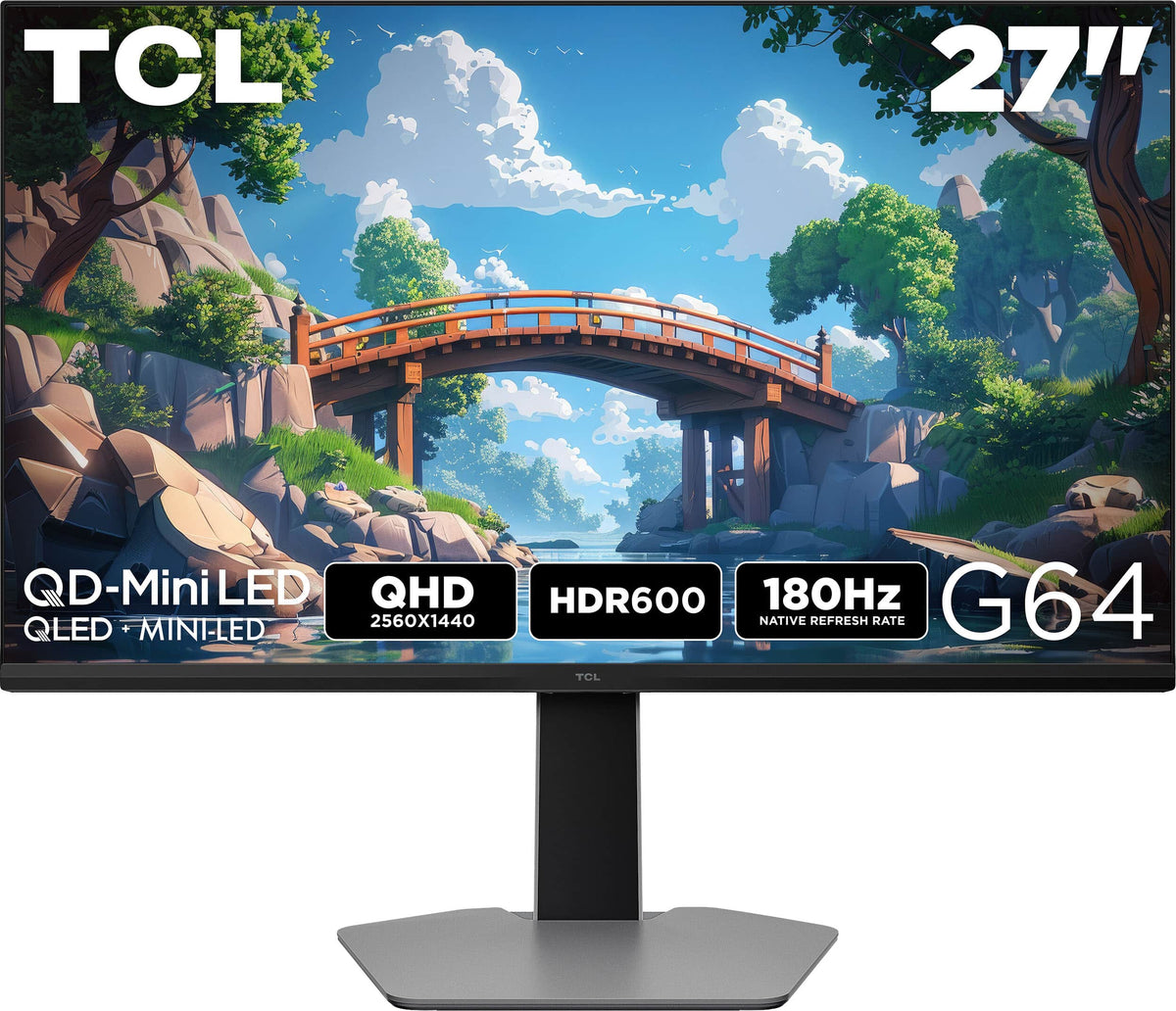 TCL - 27" G64 Series QHD HDR QD-Mini LED Gaming Monitor - Black and Gray