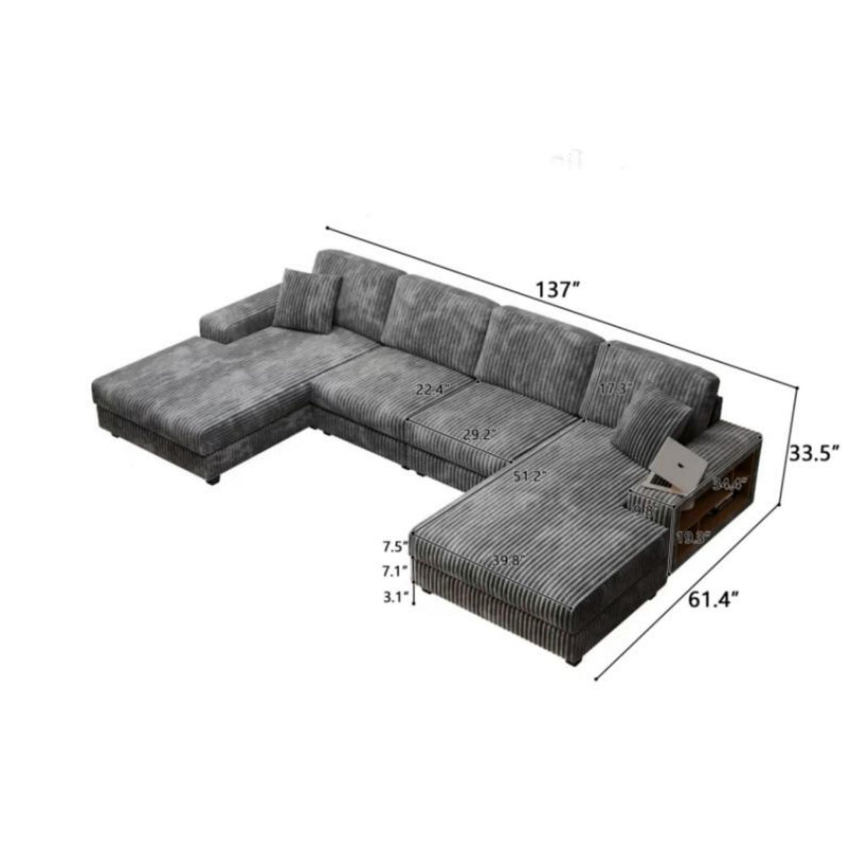 Sofá convertible en forma de U, chaise longue grande de 4 plazas para salón