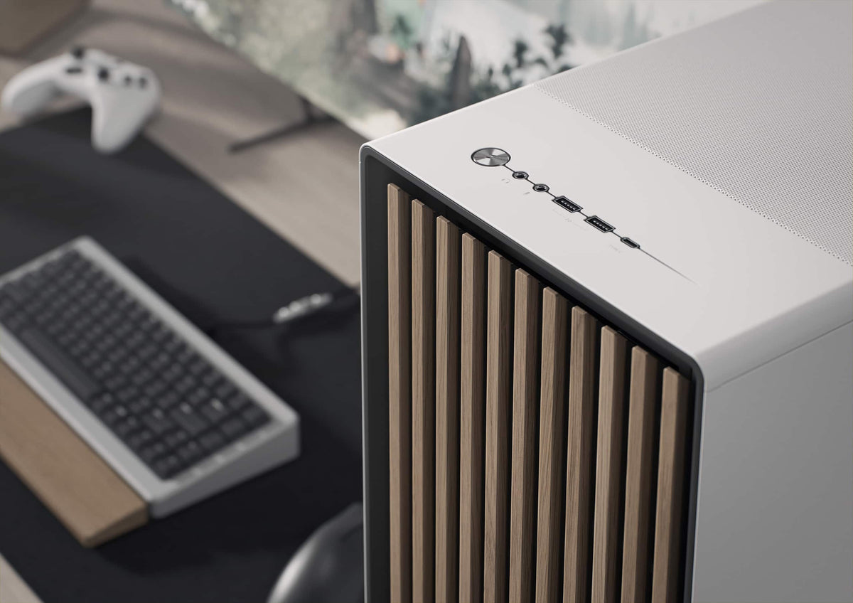 Fractal Design - North XL Chalk White Chassis with Oak Front and Clear TG Side Panel Mid-Tower PC Case - White