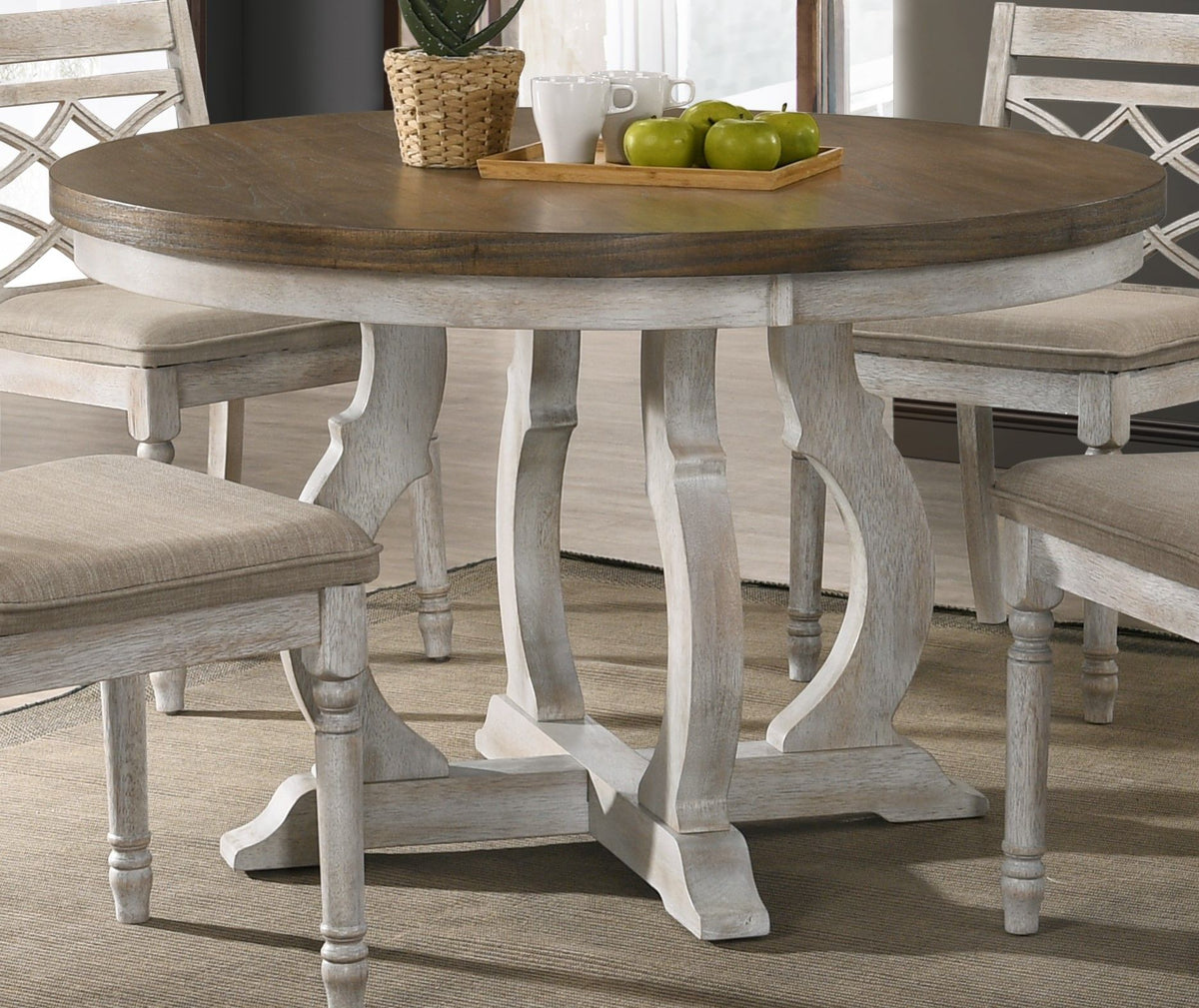 Havanna - Wide Vintage Round Dining Table With Off White Colored Base - Walnut