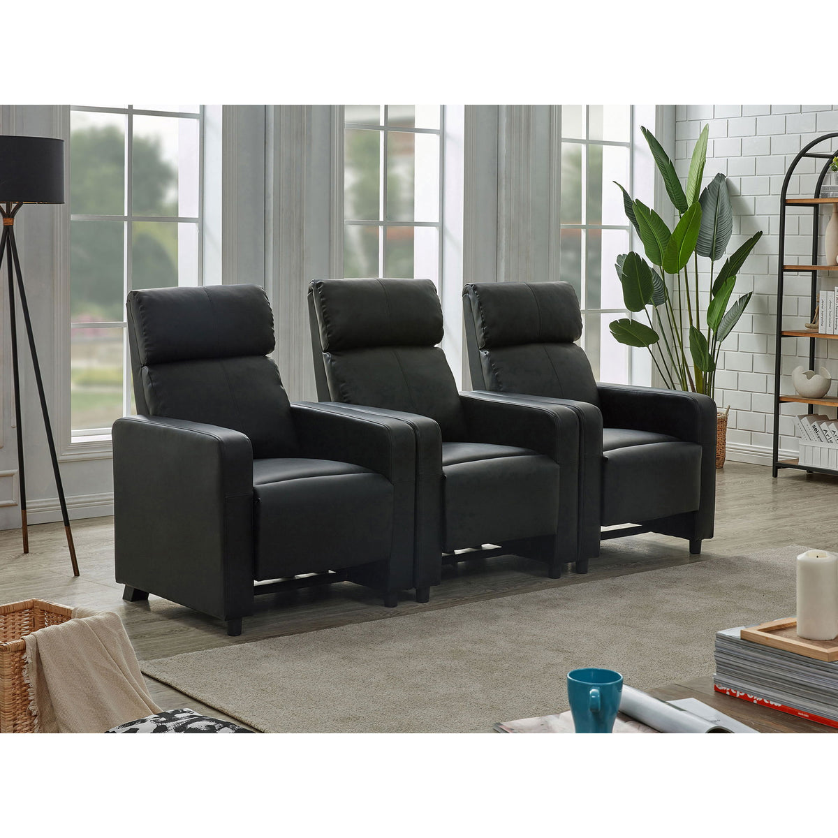 Warren - Sala de cine en casa reclinable de 3 plazas - Negro
