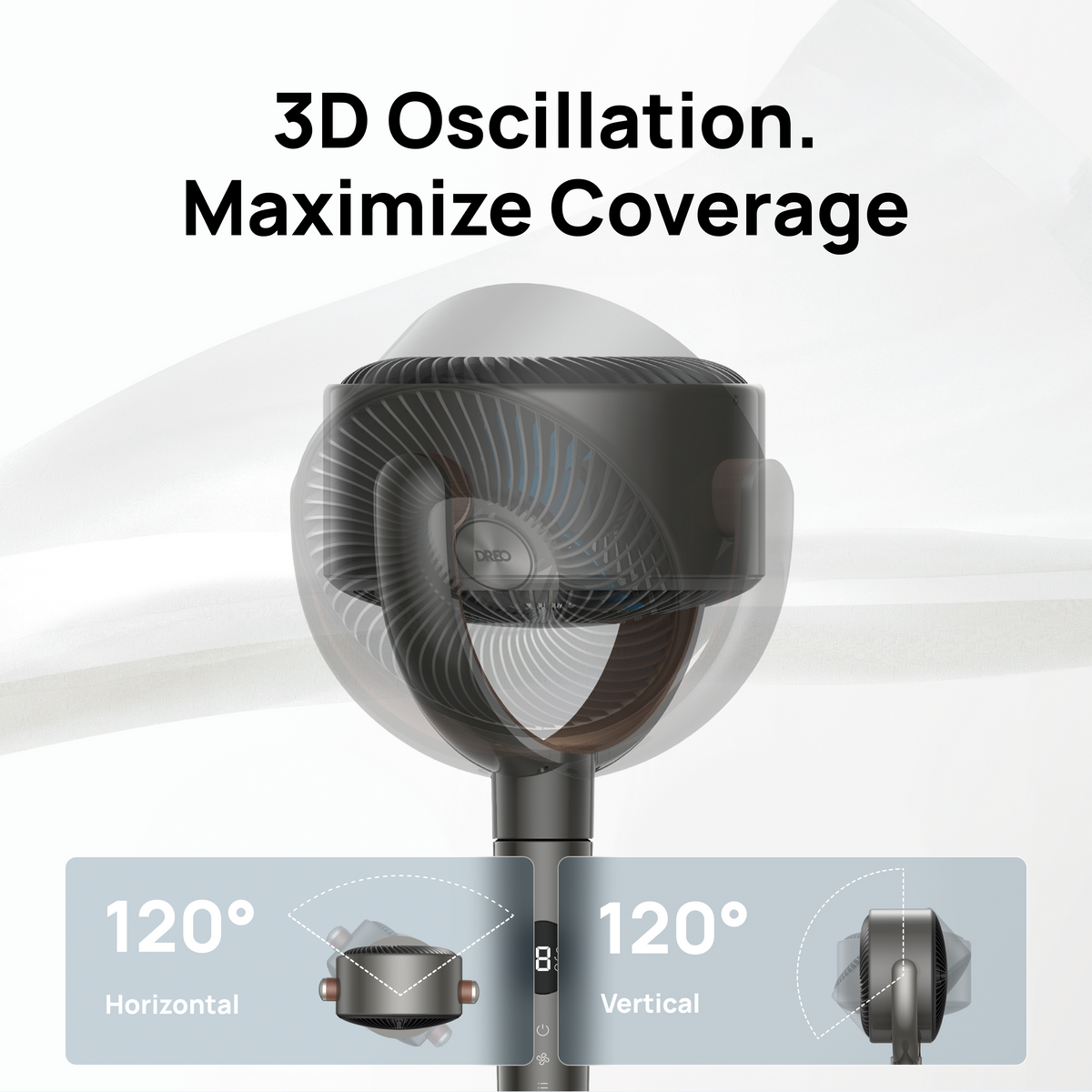 Dreo - Standing Fan, 120°+120° Smart Oscillating Floor Fans, 85 ft Fan For Bedroom, DC Motor Quiet Fans, adjustable height - Gray