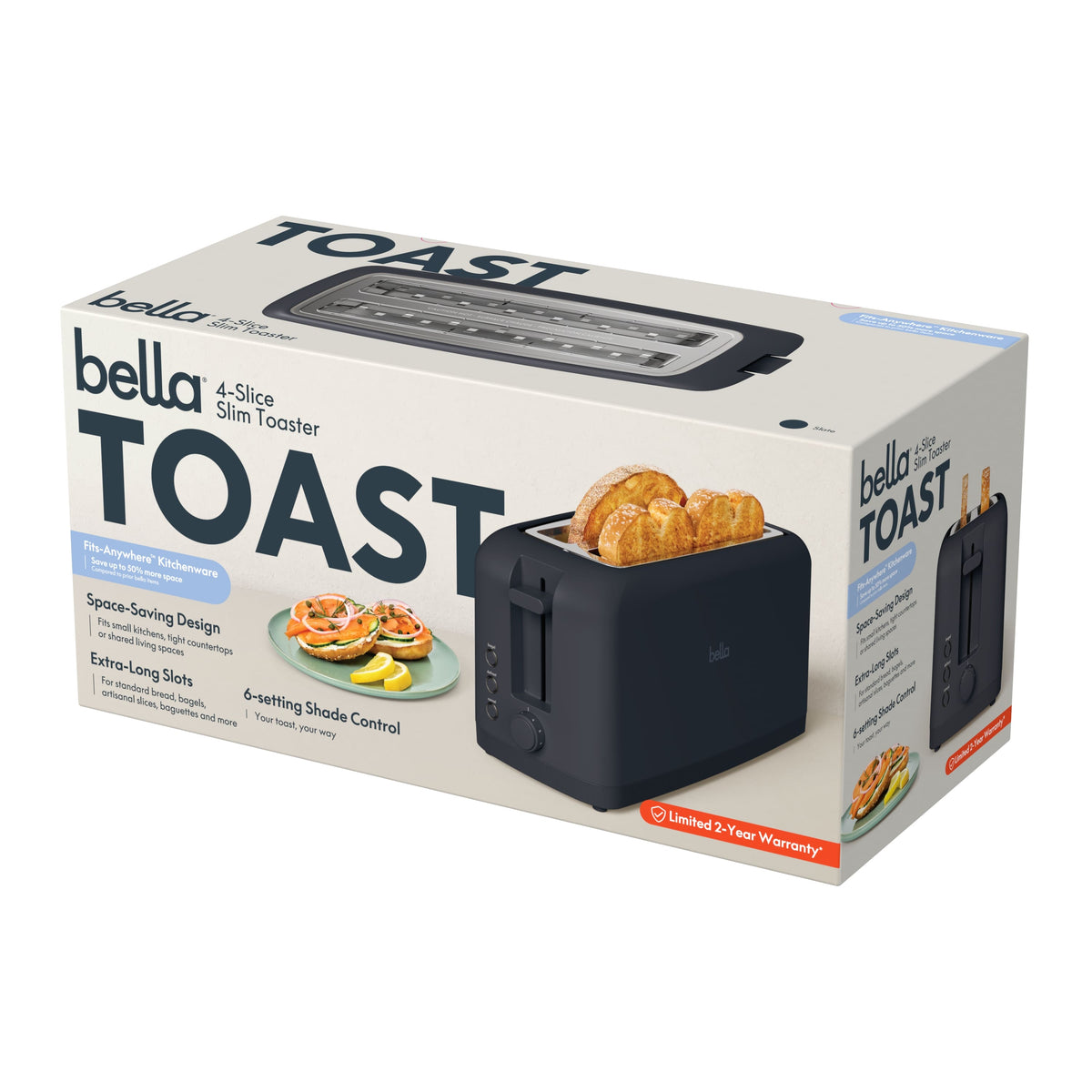 Bella - Fits-anywhere Kitchenware: 4-Slice Slim Toaster with Long Wide Slots - Slate