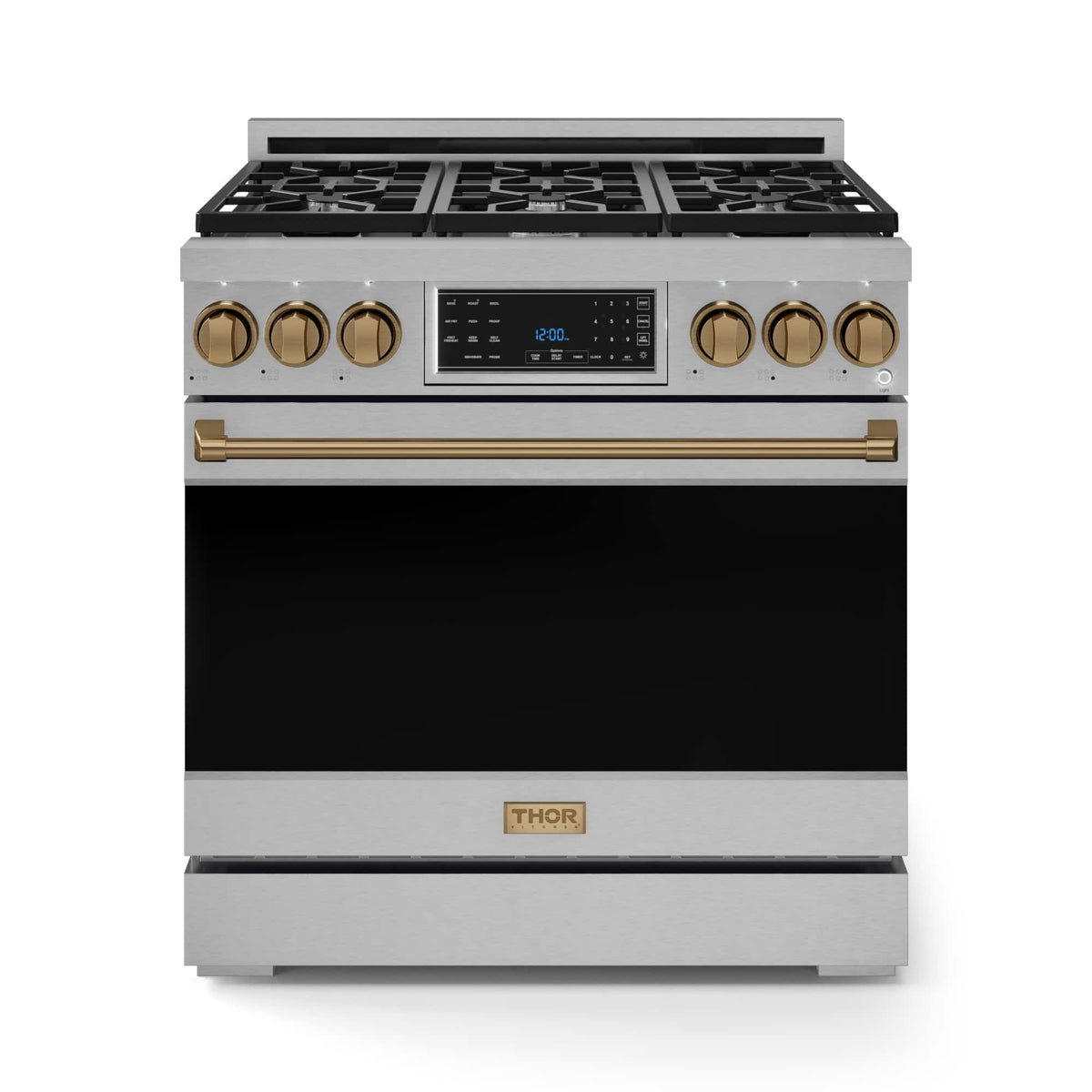 36 in. Wide 6 Burner Gordon Ramsay Series by Thor Kitchen 6.0 Cu. Ft Freestanding LP Gas Range with Bronze Hardware - Stainless Steel