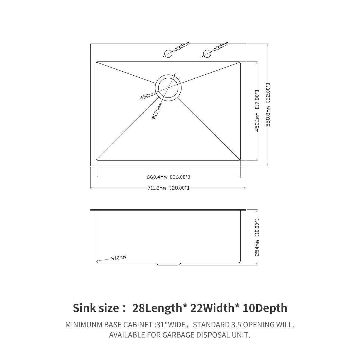 Topmount Kitchen Sink 16 Gauge, Single Bowl