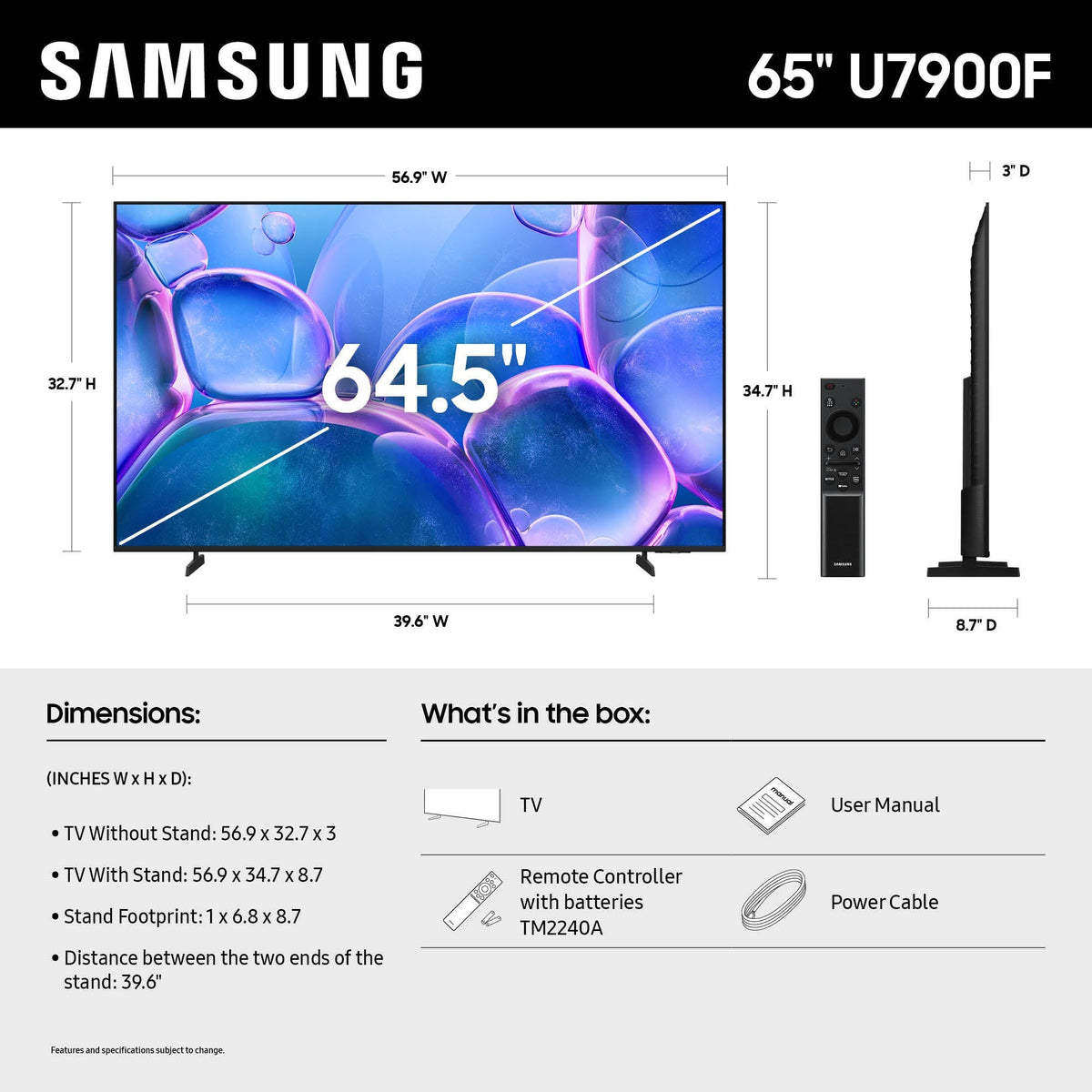 Samsung - 65" Class U7900 Series UHD 4K Smart Tizen TV (2025)