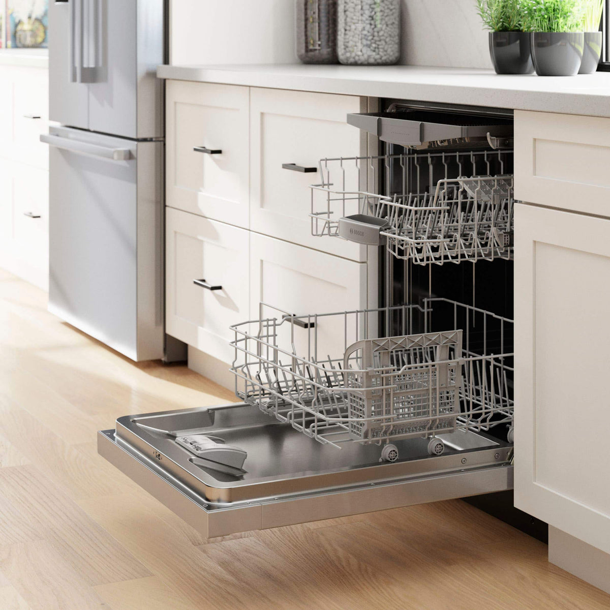 Bosch - 300 Series 24" Front Control Smart Built-In Stainless Steel Tub Dishwasher with 3rd Rack and AquaStop Plus, 46 dBA - Stainless Steel