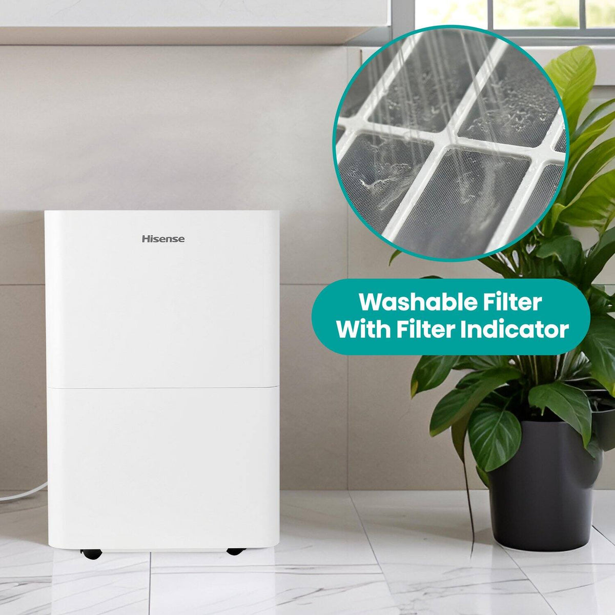 Hisense - 35 Pint 3000 Sq. Ft. 8 quarts Bucket Capacity Compact Dehumidifier with Slide-Out Bucket - White