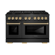 ZLINE - 48 in. Wide 8 Burner Autograph 6.7 cu. ft. Double Oven Freestanding Gas Range with Gold Accents - Black Satin Stainless Steel