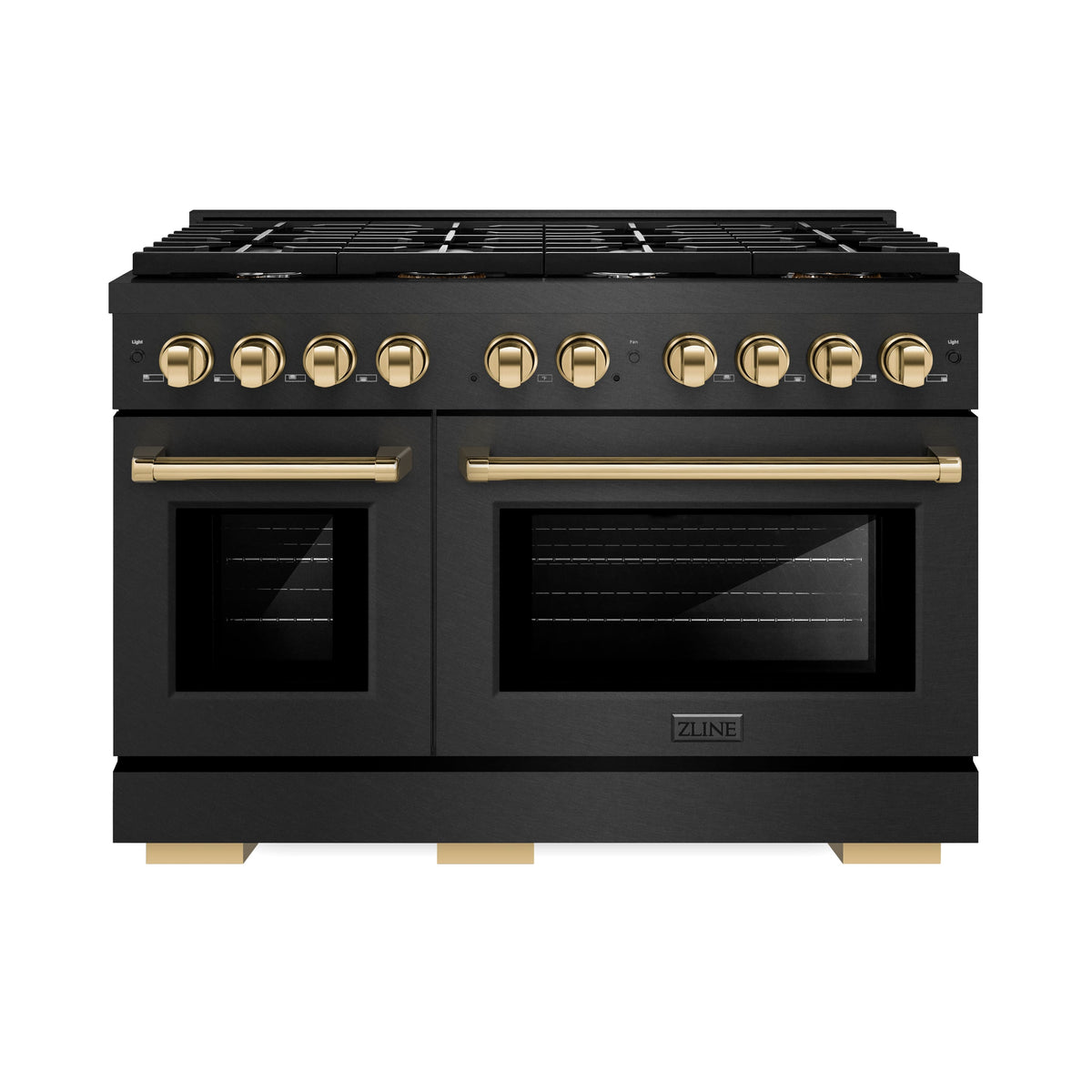 ZLINE - 48 in. Wide 8 Burner Autograph 6.7 cu. ft. Double Oven Freestanding Gas Range with Gold Accents - Black Satin Stainless Steel