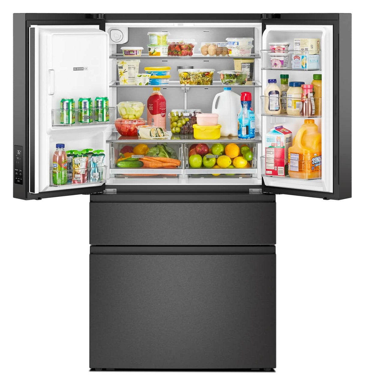 Whirlpool - 36 in. Wide 29 cu. ft. Family-Sized Capacity French Door Refrigerator with Flexible Temperature Drawer - Print Resist Blk Stnlss